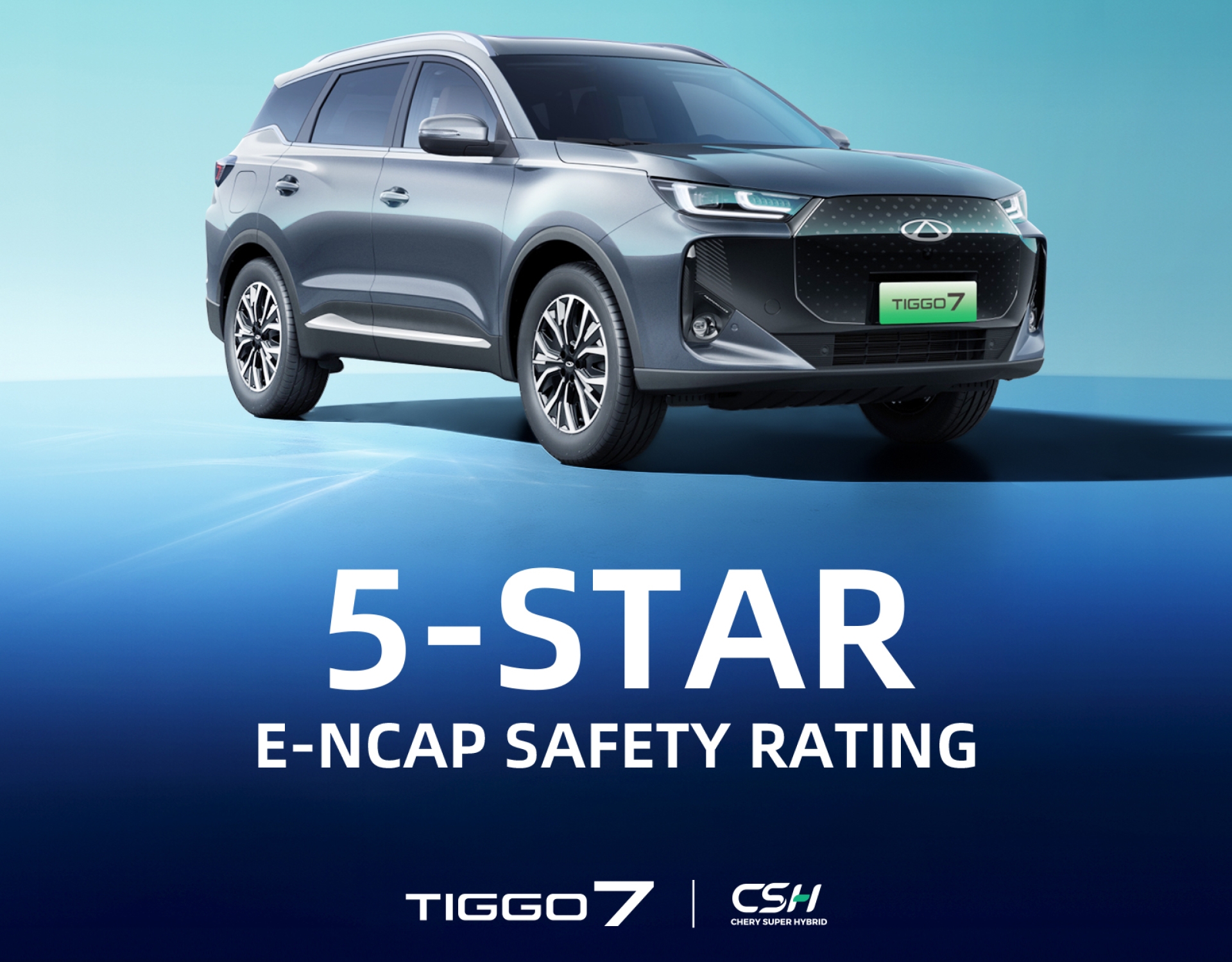 Model Chery TIGGO 7 CSH získal hodnotenie Euro NCAP s výsledkami 82 % v ochrane dospelých a 85 % v ochrane detí. Filozofia „Safety, for Family
